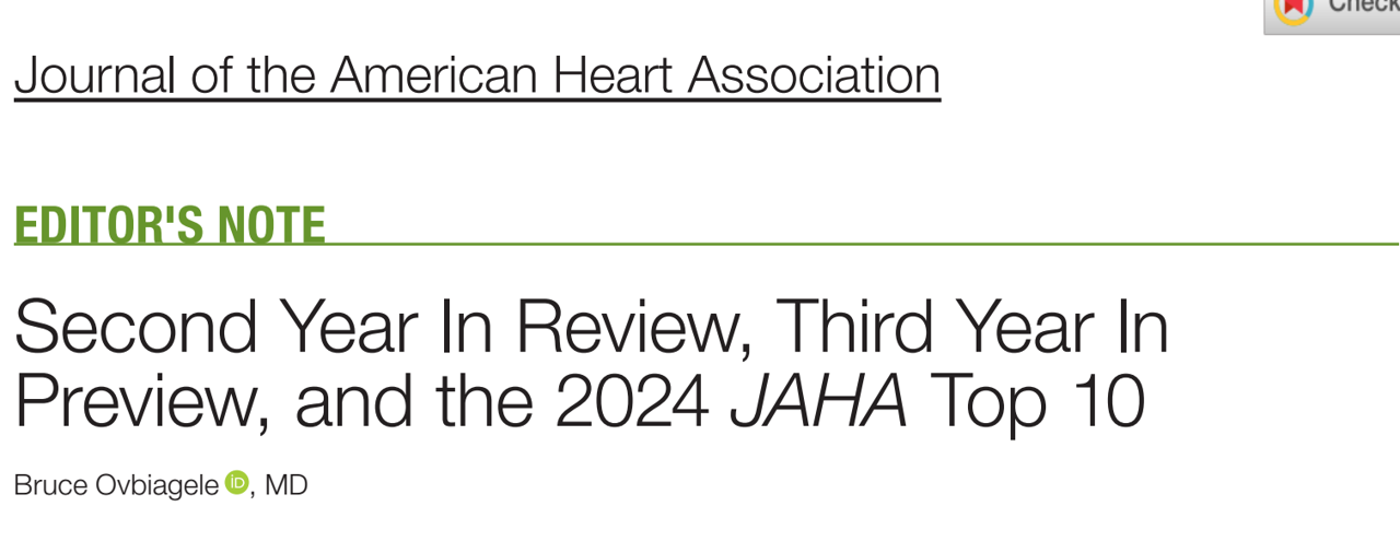 相川 忠夫先生が、JAHA誌のTop Ten Reviewer for JAHA in 2024を受賞されました！